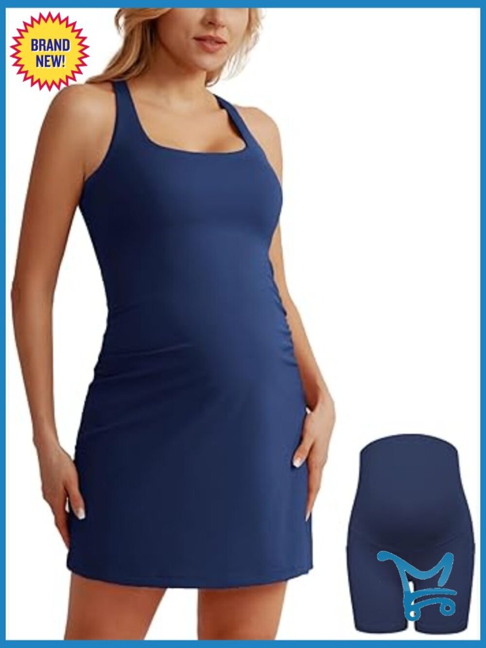 Maternity Tennis Dress with Shorts and Built-in Bra Scoop Neck Sleeveless